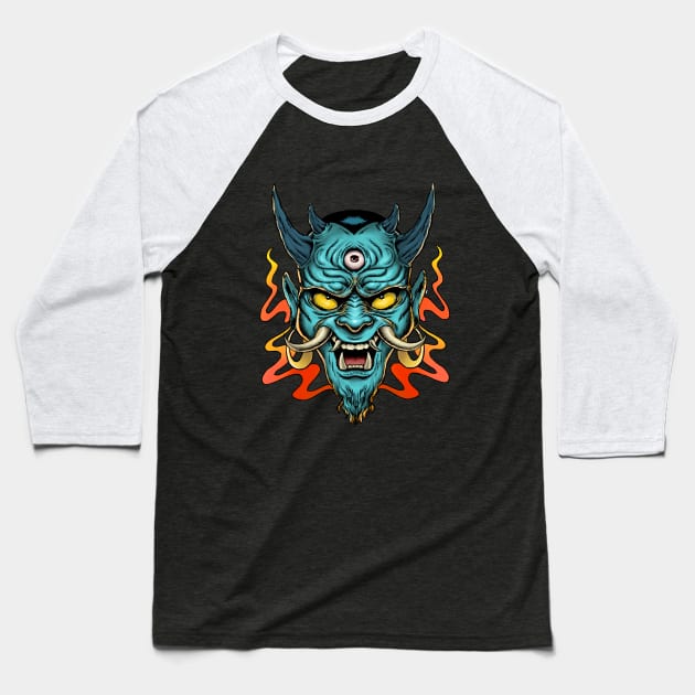 Japanese Tattoo Demon Art Baseball T-Shirt by AtomicBullfrog